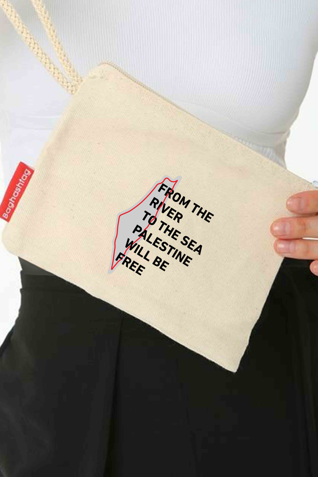 Zaytoon Gift Canvas Bag Traditional Palestinian Half Watermelon "FROM THE RIVER TO THE SEA PALESTINE WILL BE FREE" Digital Printed Clutch Zipper Handbag