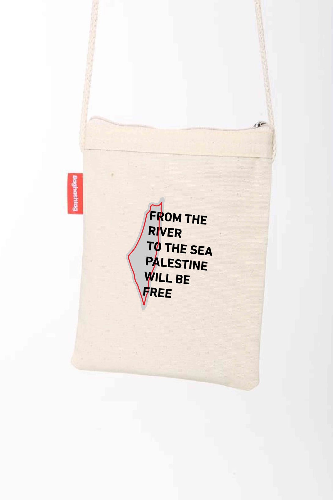 Zaytoon Gift Canvas Bag Traditional Palestinian Half Watermelon "FROM THE RIVER TO THE SEA PALESTINE WILL BE FREE" Digital Printed Fabric Zipper Bag