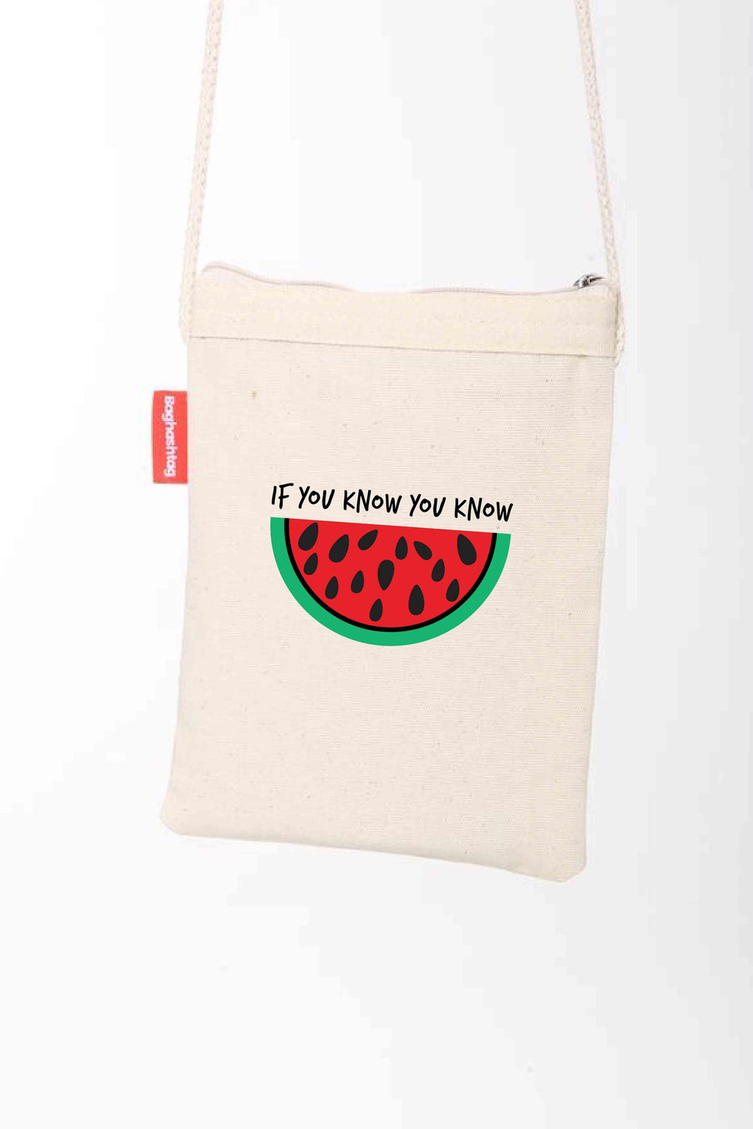 Zaytoon Gift Canvas Bag Traditional Palestinian Half Watermelon "IF YOU KNOW YOU KNOW" Digital Printed Fabric Zipper Bag