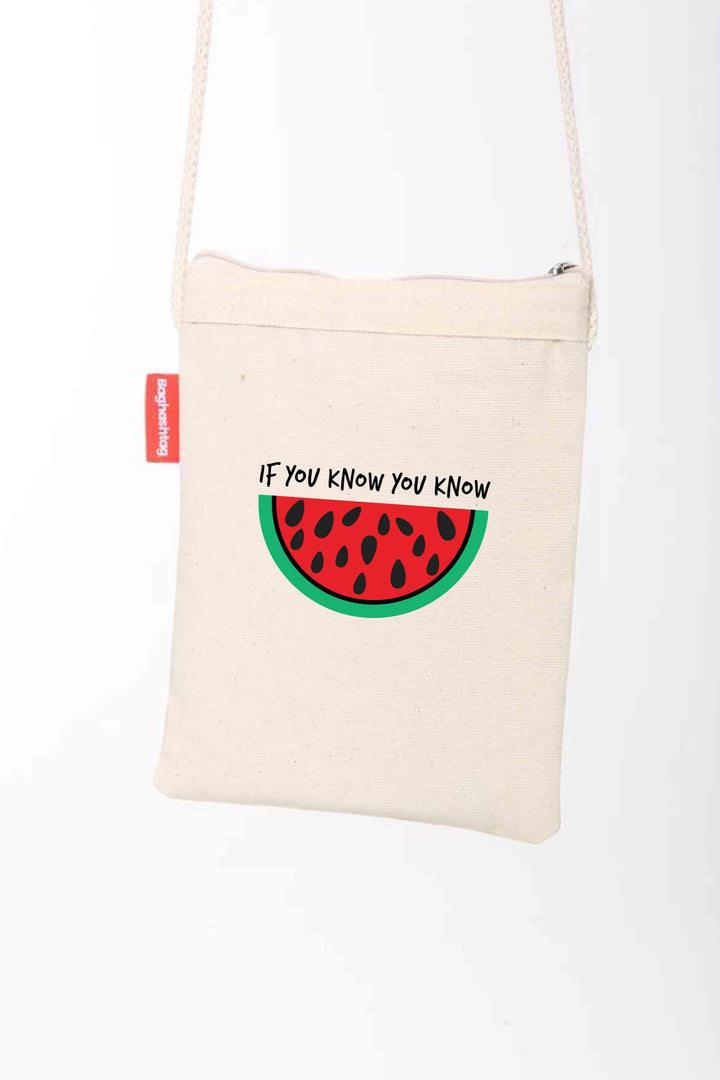 Zaytoon Gift Canvas Bag Traditional Palestinian Half Watermelon "IF YOU KNOW YOU KNOW" Digital Printed Fabric Zipper Bag