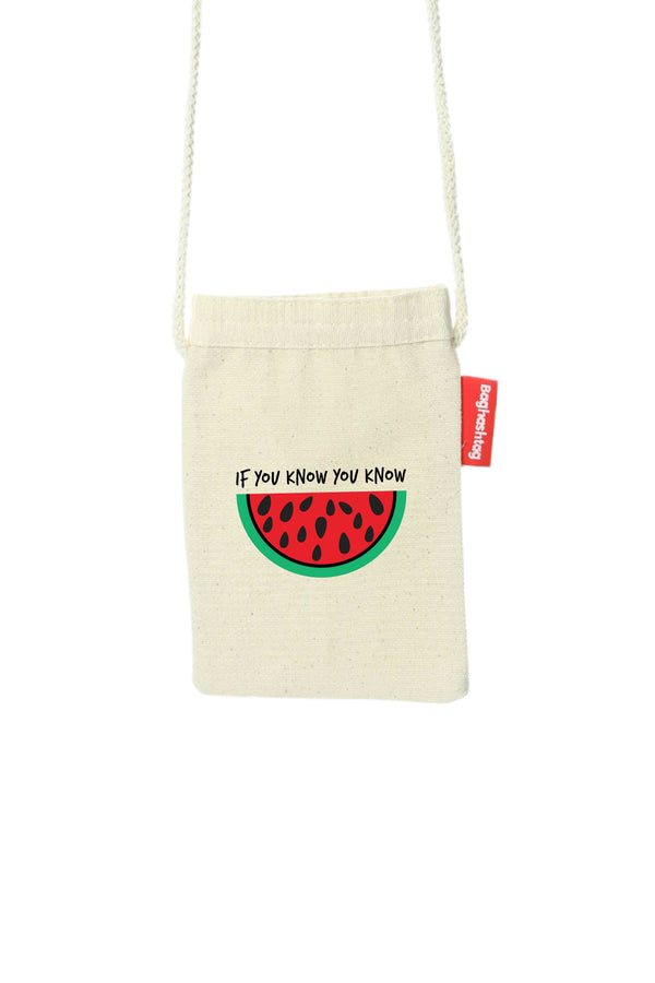 Zaytoon Gift Canvas Bag Traditional Palestinian Half Watermelon "IF YOU KNOW YOU KNOW" Digital Printed Fabric Zipper Phone Bag