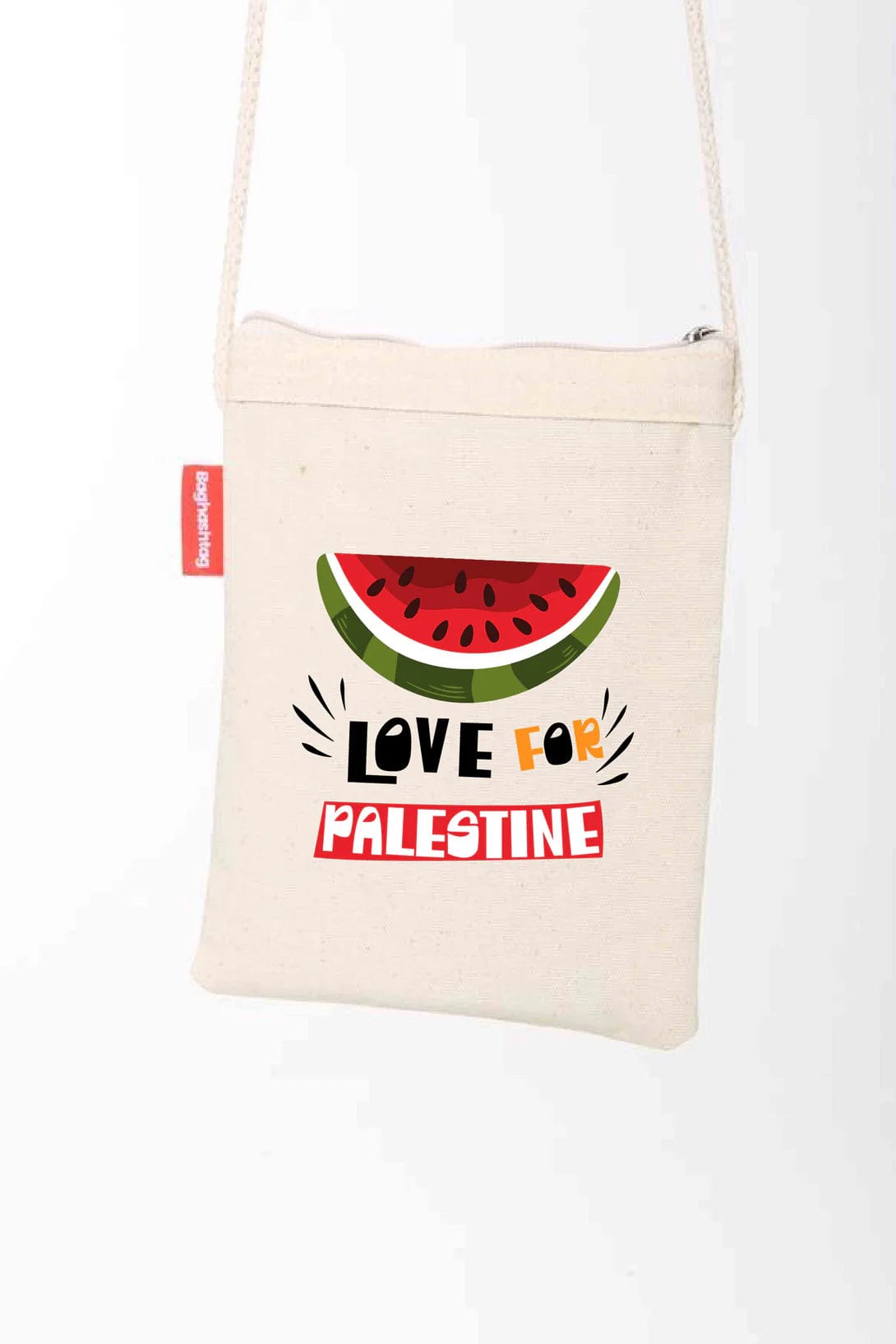 Zaytoon Gift Canvas Bag Traditional Palestinian Half Watermelon "LOVE FOR PALESTINE" Digital Printed Fabric Zipper Bag