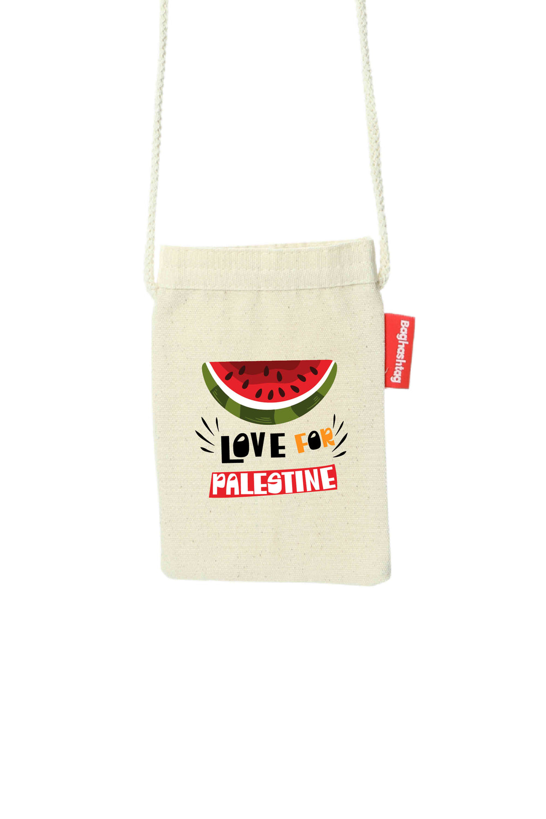 Zaytoon Gift Canvas Bag Traditional Palestinian Half Watermelon "LOVE FOR PALESTINE" Digital Printed Fabric Zipper Phone Bag