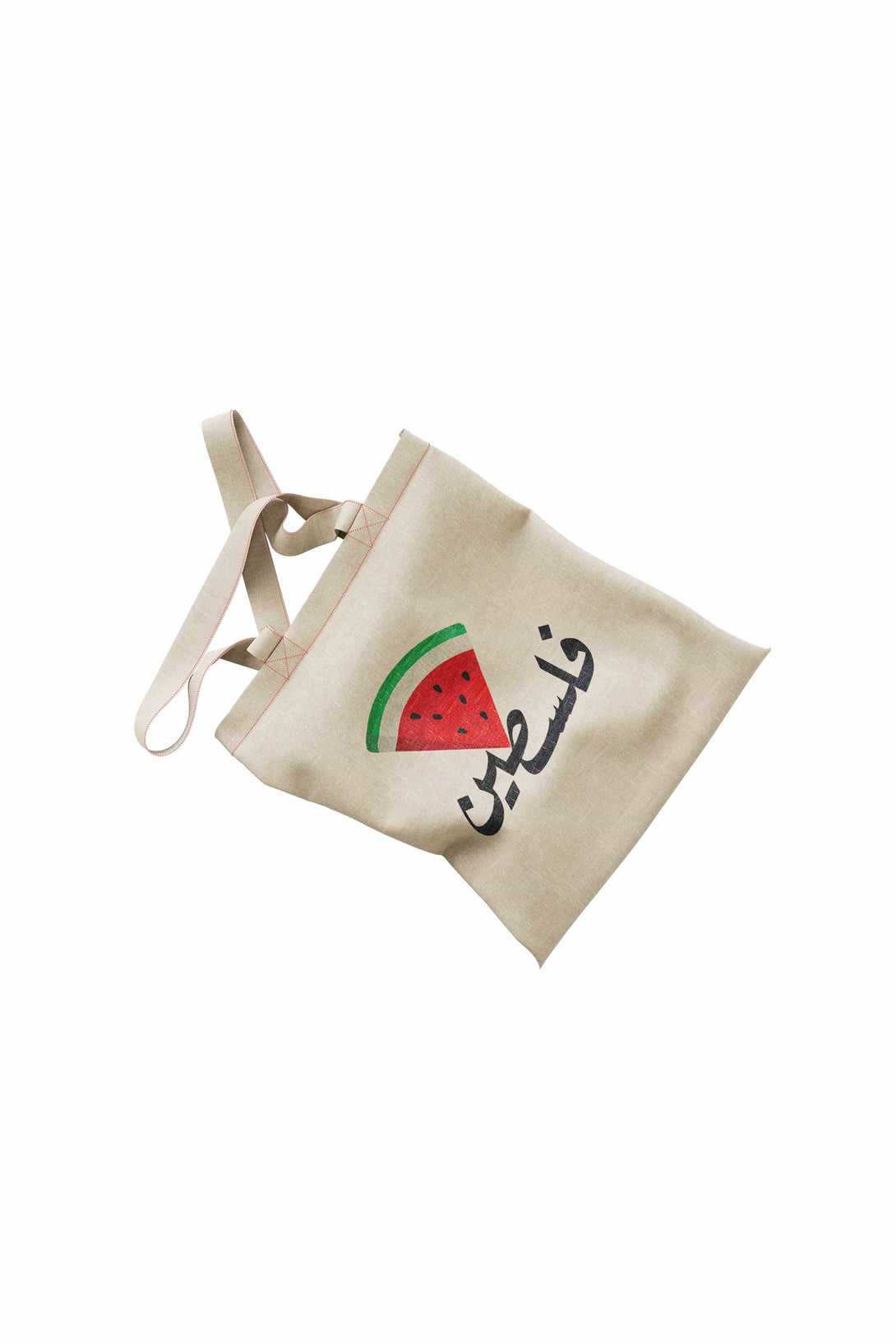 Zaytoon Gift Canvas Bag Traditional Palestinian Triangle Watermelon Slices + Arabic "Palestine" Digital Printed Tote Bag