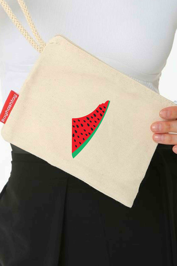 Zaytoon Gift Canvas Bag Traditional Palestinian Watermelon Palestine Map Digital Printed Clutch Zipper Handbag