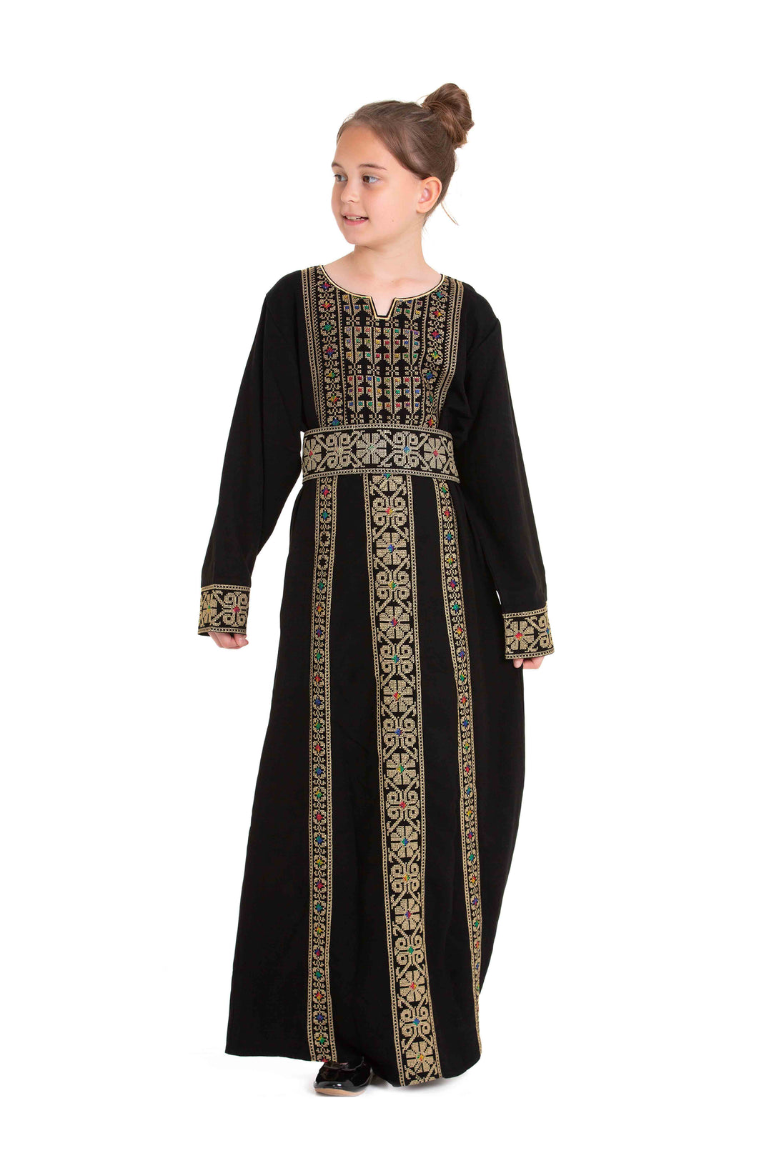 Zaytoon Gift Children's Dress 1 Girls traditional Palestinian Thobe with Gold embroidery