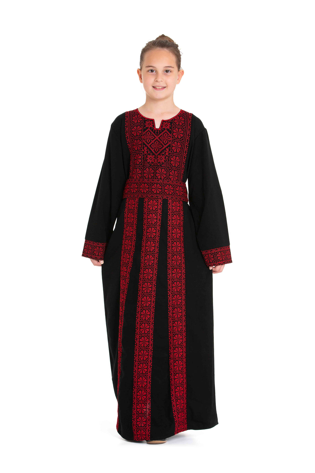 Zaytoon Gift Children's Dress 1 Girls traditional Palestinian Thobe with Red embroidery