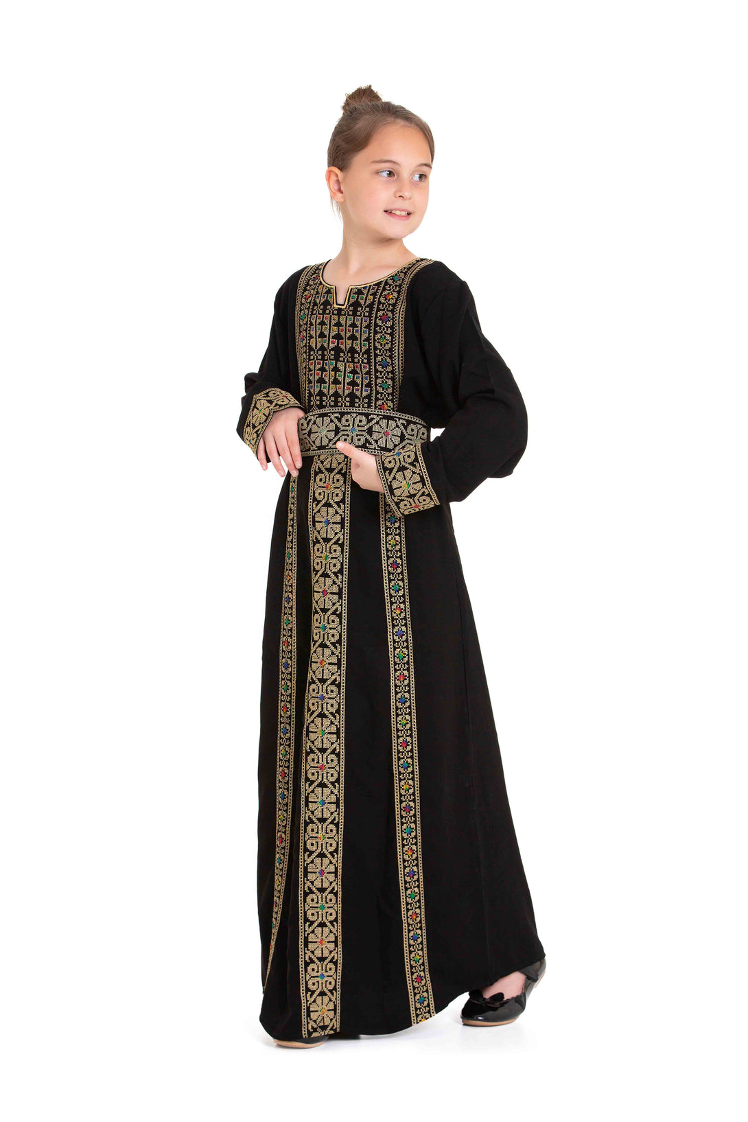 Zaytoon Gift Children's Dress Girls traditional Palestinian Thobe with Gold embroidery