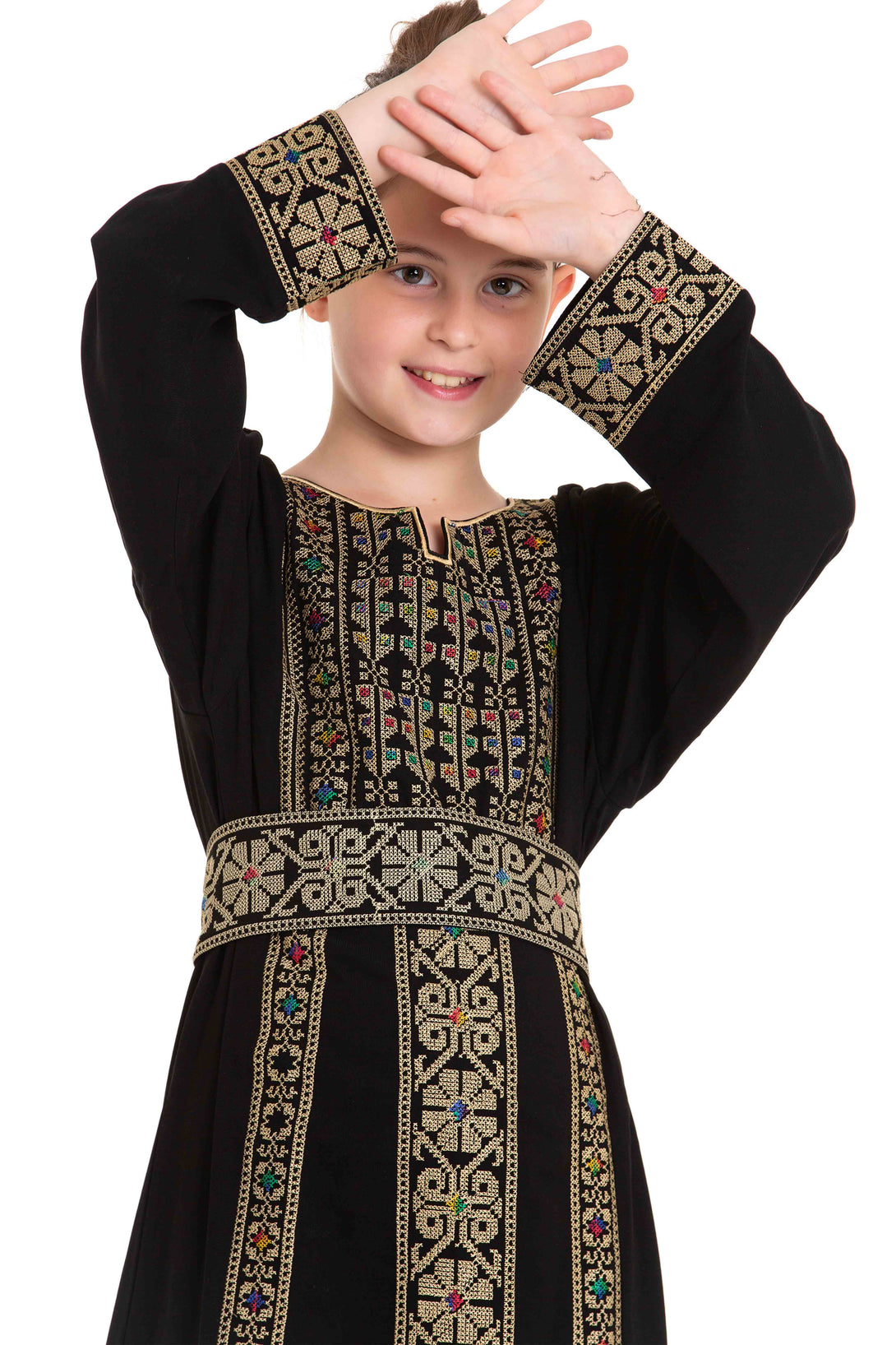 Zaytoon Gift Children's Dress Girls traditional Palestinian Thobe with Gold embroidery