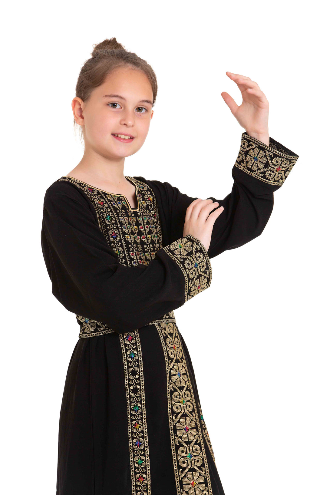 Zaytoon Gift Children's Dress Girls traditional Palestinian Thobe with Gold embroidery