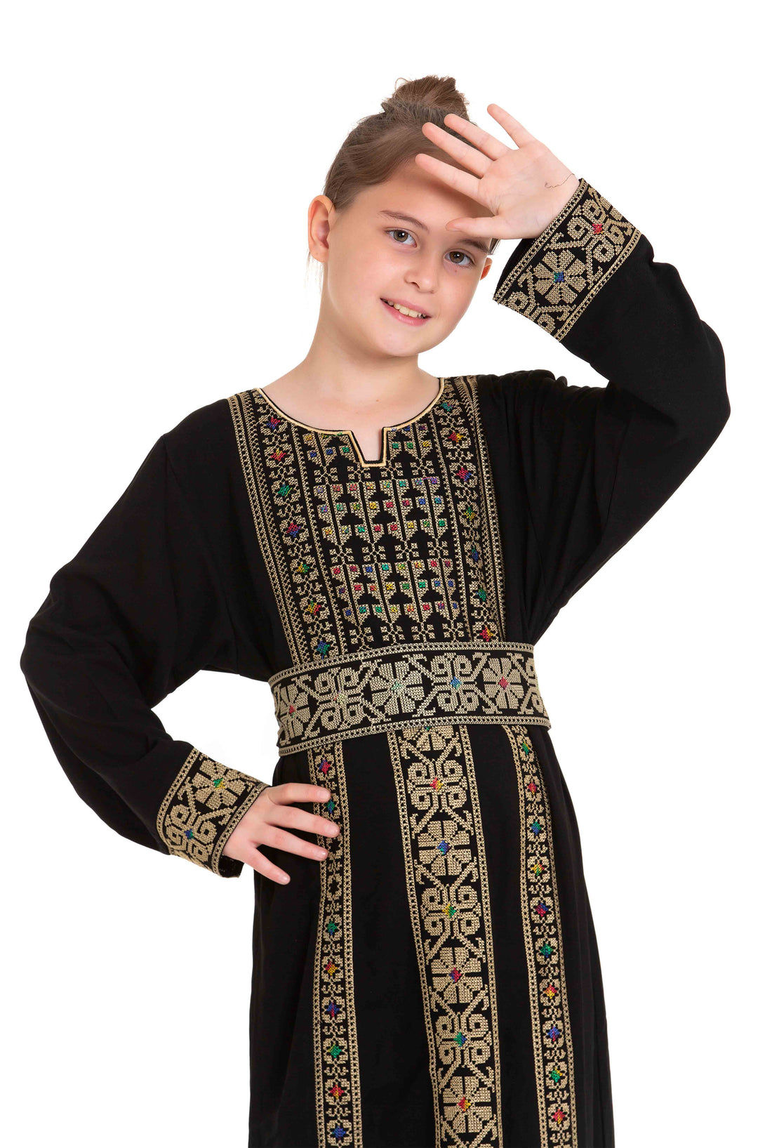 Zaytoon Gift Children's Dress Girls traditional Palestinian Thobe with Gold embroidery