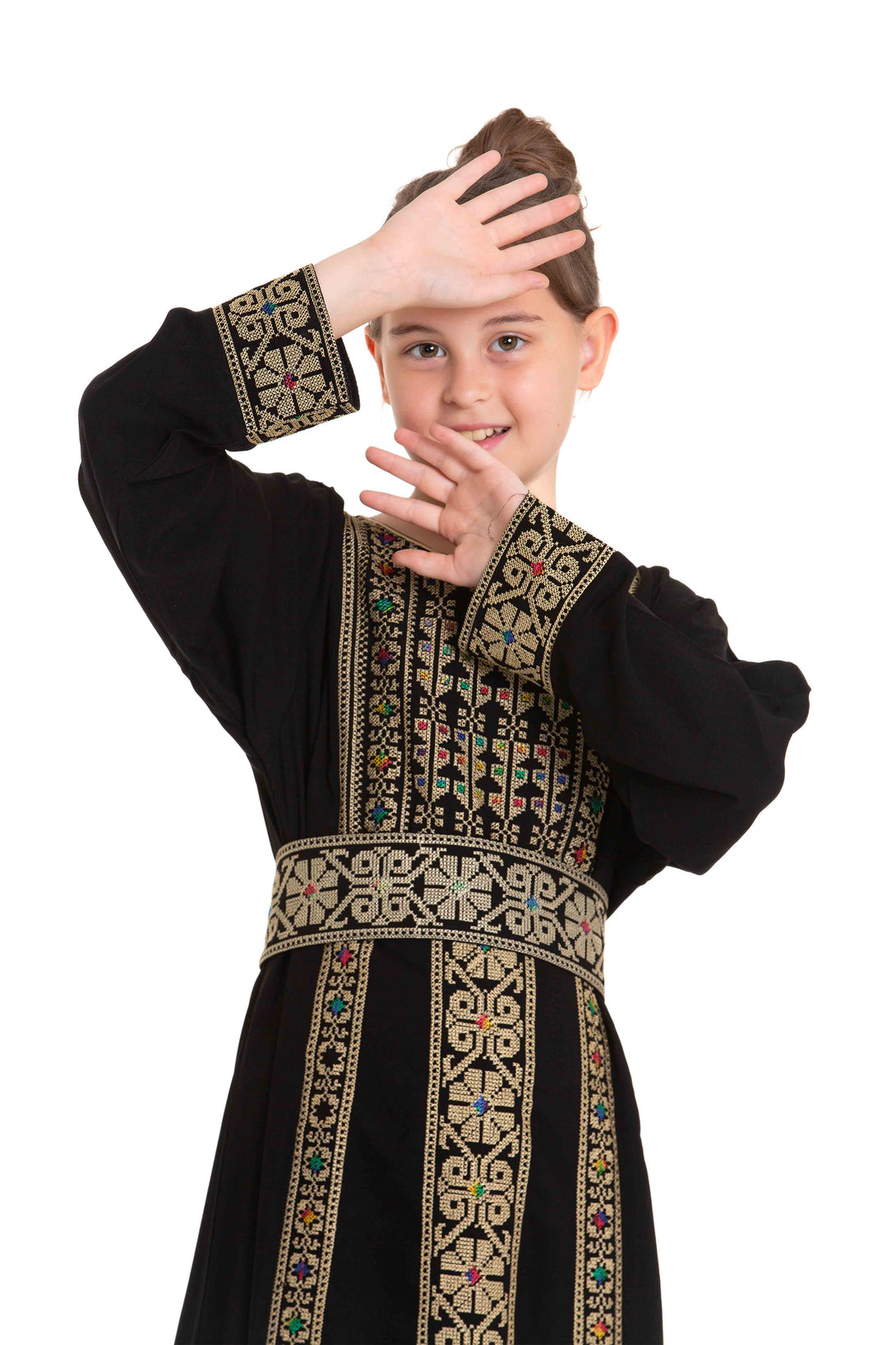 Zaytoon Gift Children's Dress Girls traditional Palestinian Thobe with Gold embroidery