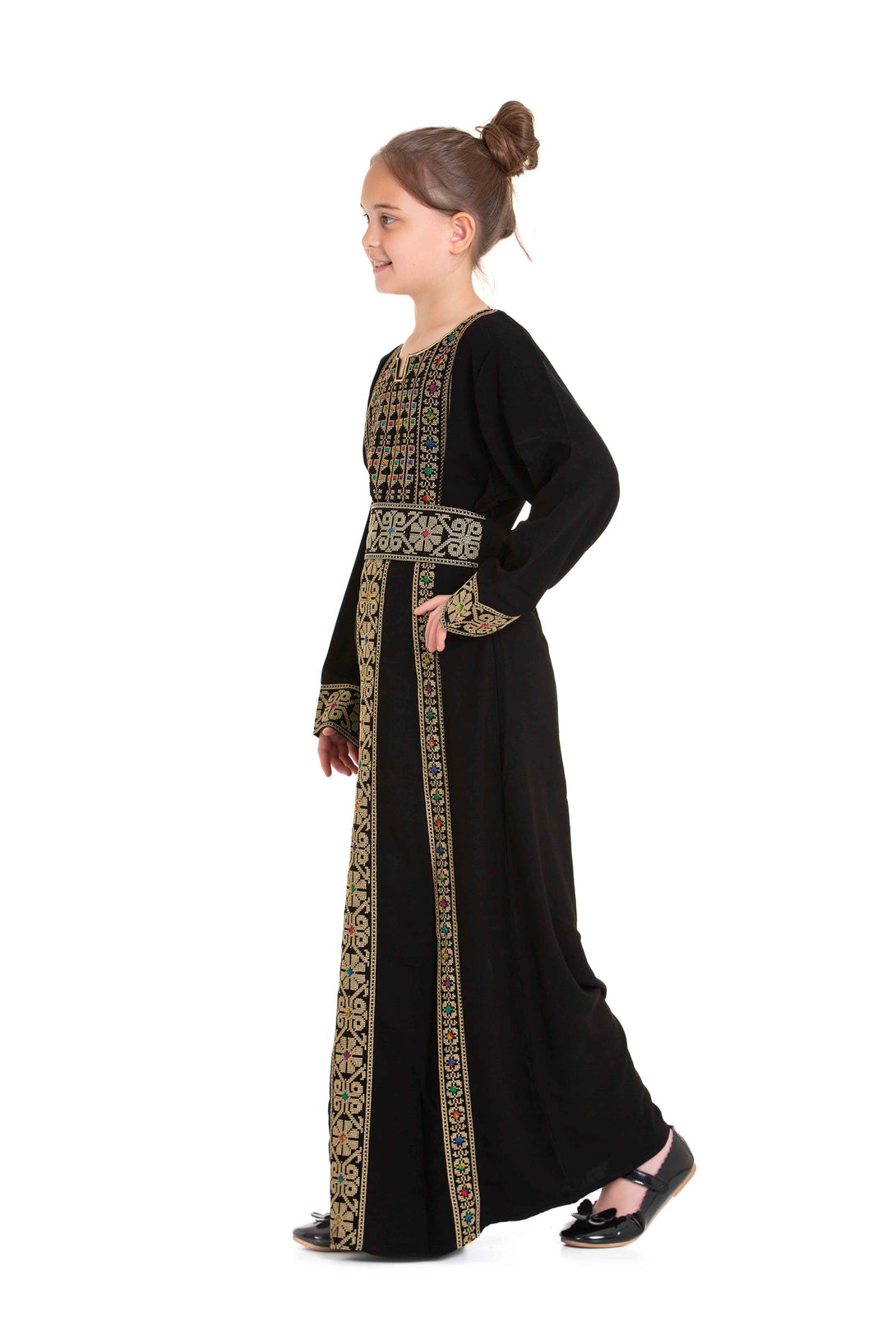 Zaytoon Gift Children's Dress Girls traditional Palestinian Thobe with Gold embroidery