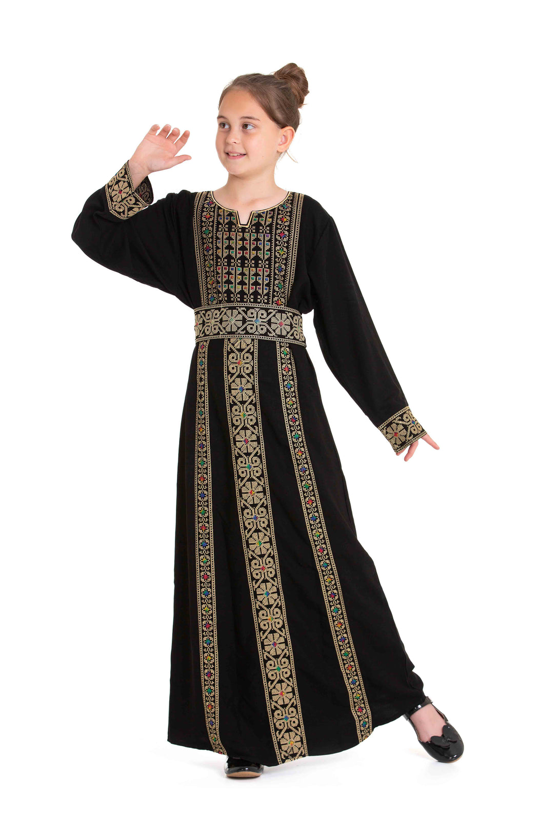 Zaytoon Gift Children's Dress Girls traditional Palestinian Thobe with Gold embroidery