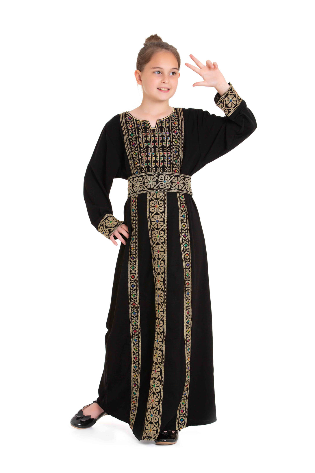 Zaytoon Gift Children's Dress Girls traditional Palestinian Thobe with Gold embroidery