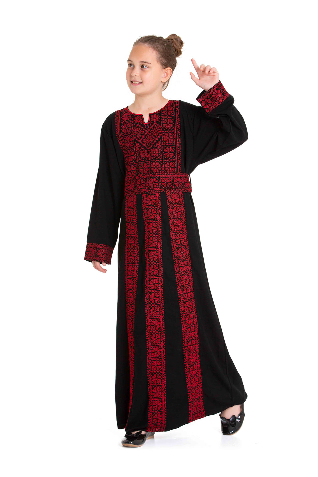 Zaytoon Gift Children's Dress Girls traditional Palestinian Thobe with Red embroidery