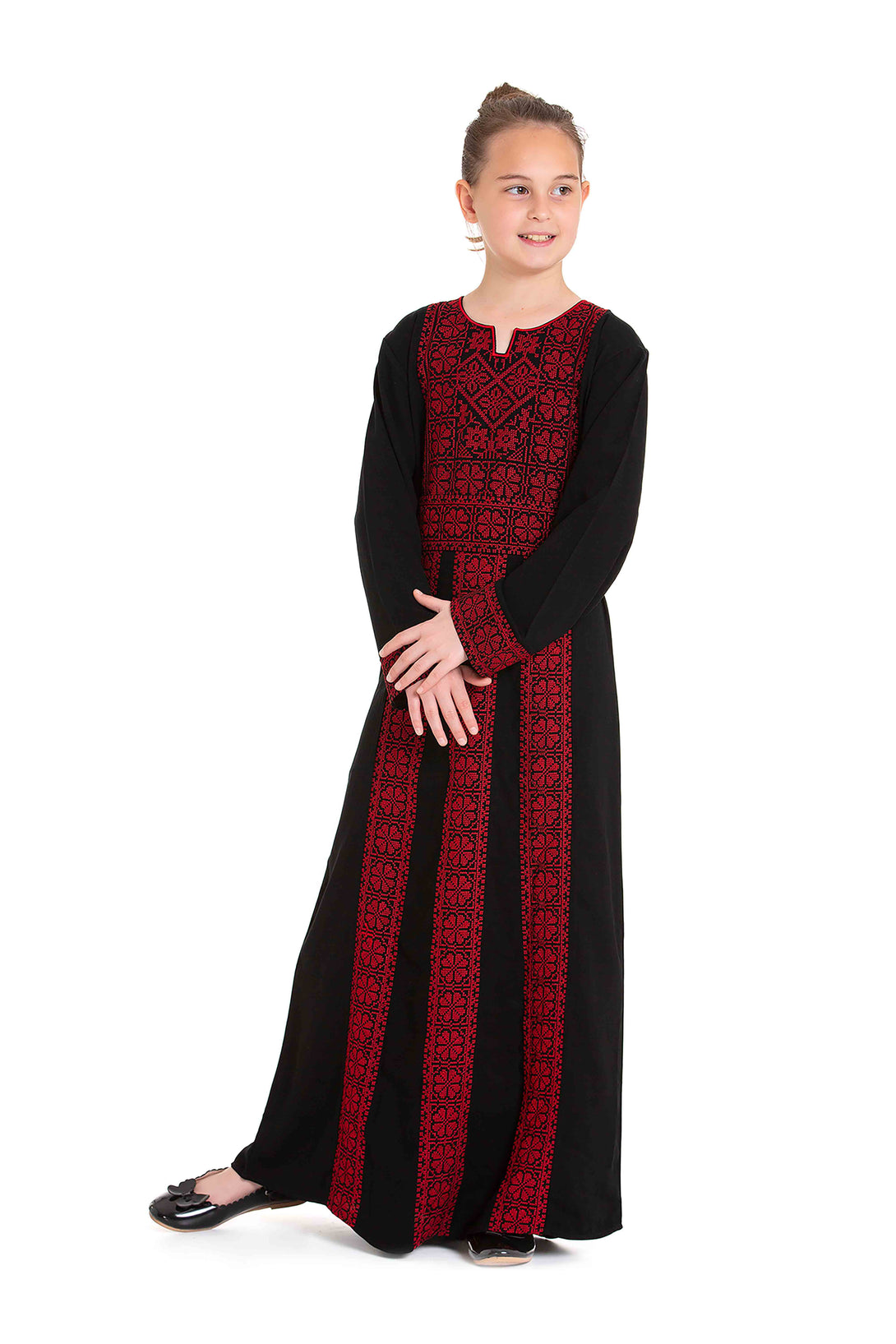 Zaytoon Gift Children's Dress Girls traditional Palestinian Thobe with Red embroidery