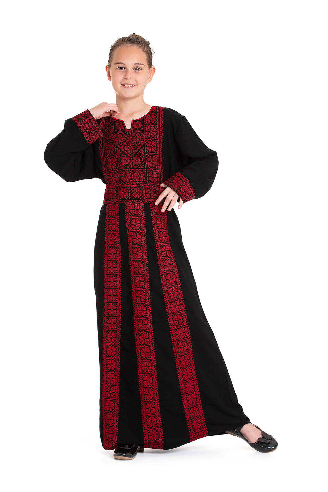 Zaytoon Gift Children's Dress Girls traditional Palestinian Thobe with Red embroidery