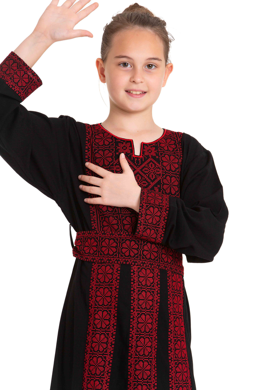 Zaytoon Gift Children's Dress Girls traditional Palestinian Thobe with Red embroidery