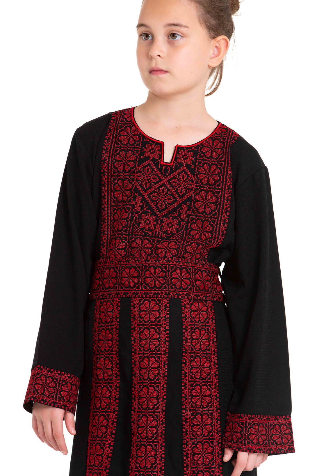 Zaytoon Gift Children's Dress Girls traditional Palestinian Thobe with Red embroidery