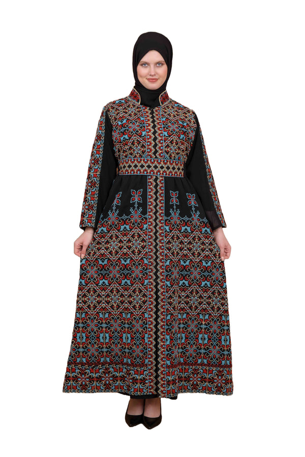 Zaytoon Gift Dress Blue / M Zaytoon® Embroidered Palestinian Maxi Kaftan with Traditional Embroidery