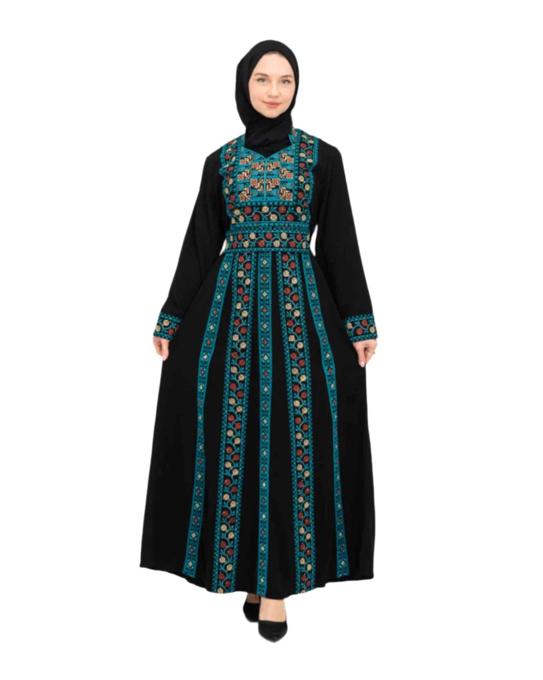 Zaytoon Gift Dress Blue / M Zaytoon® Palestinian Peasant Dress With Single-Sided Floral Embroidery