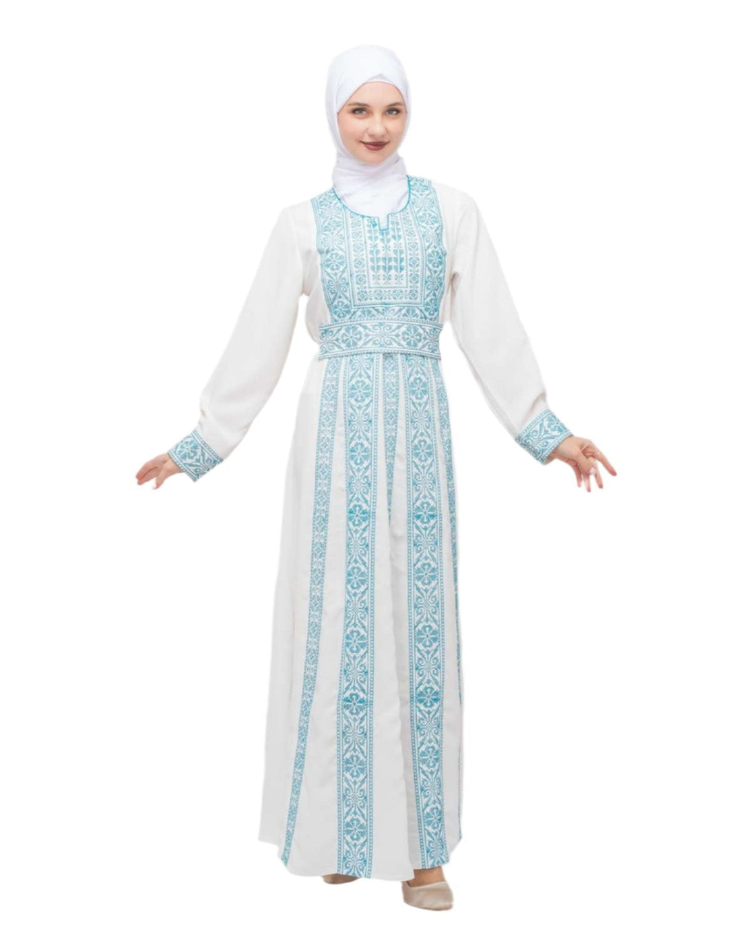 Zaytoon Gift Dress Blue / M Zaytoon® Palestinian Traditional Embroidered Women's White Dress