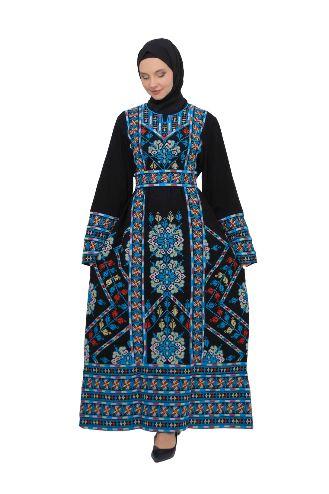 Zaytoon Gift Dress Blue / M Zaytoon® Traditional Palestinian Rose Double-Sided Embroidered Long Women's Dress