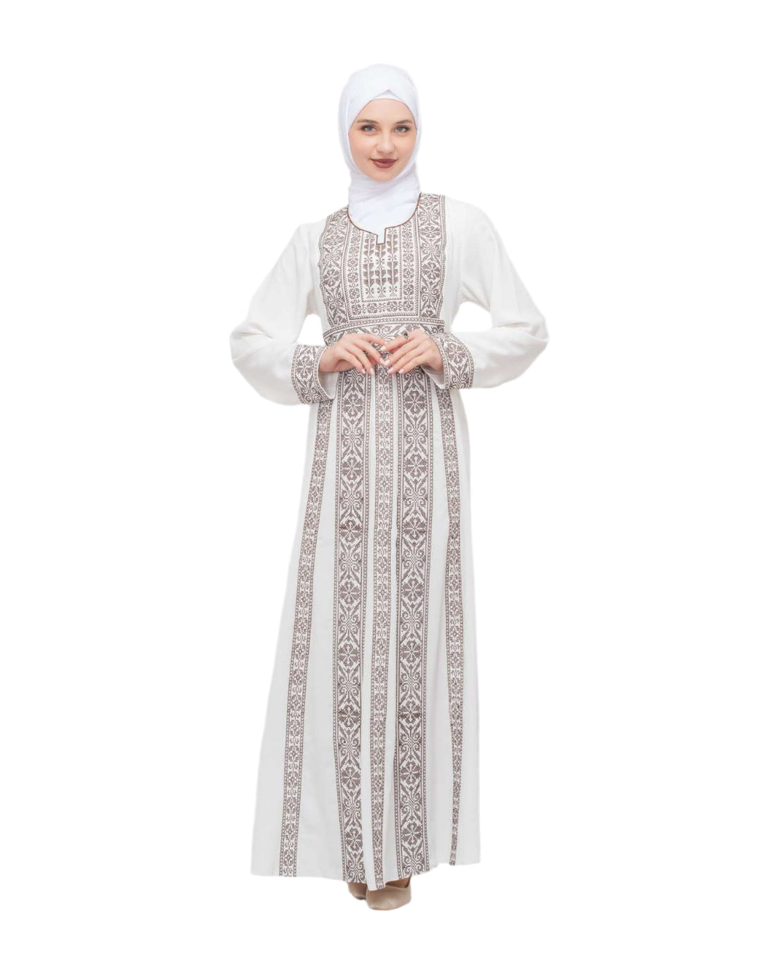 Zaytoon Gift Dress Brown / M Zaytoon® Palestinian Traditional Embroidered Women's White Dress