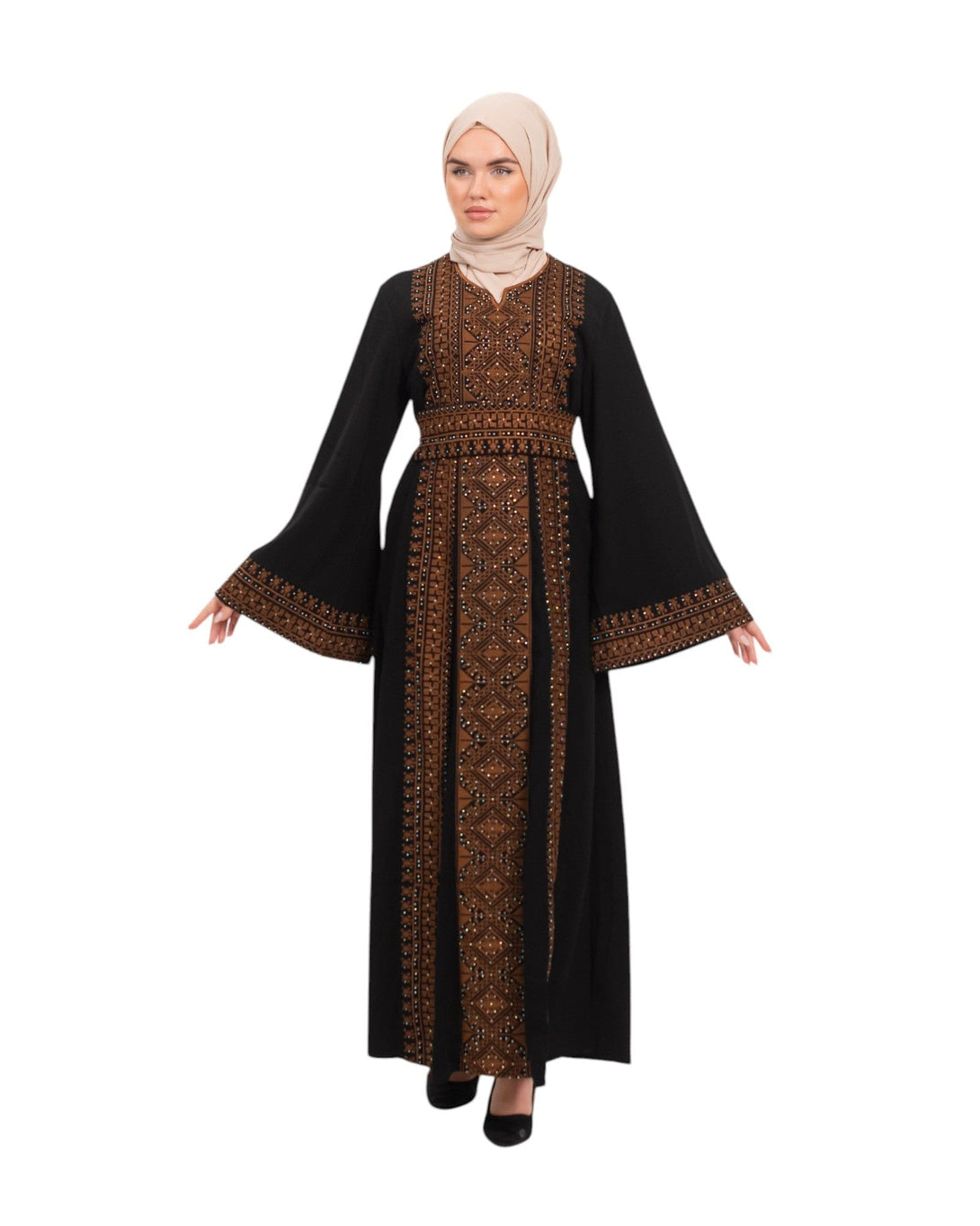 Zaytoon Gift Dress Brown / M Zaytoon® Palestinian Traditional Palestinian Quadrangle Embroidered Streesli Women's Dress