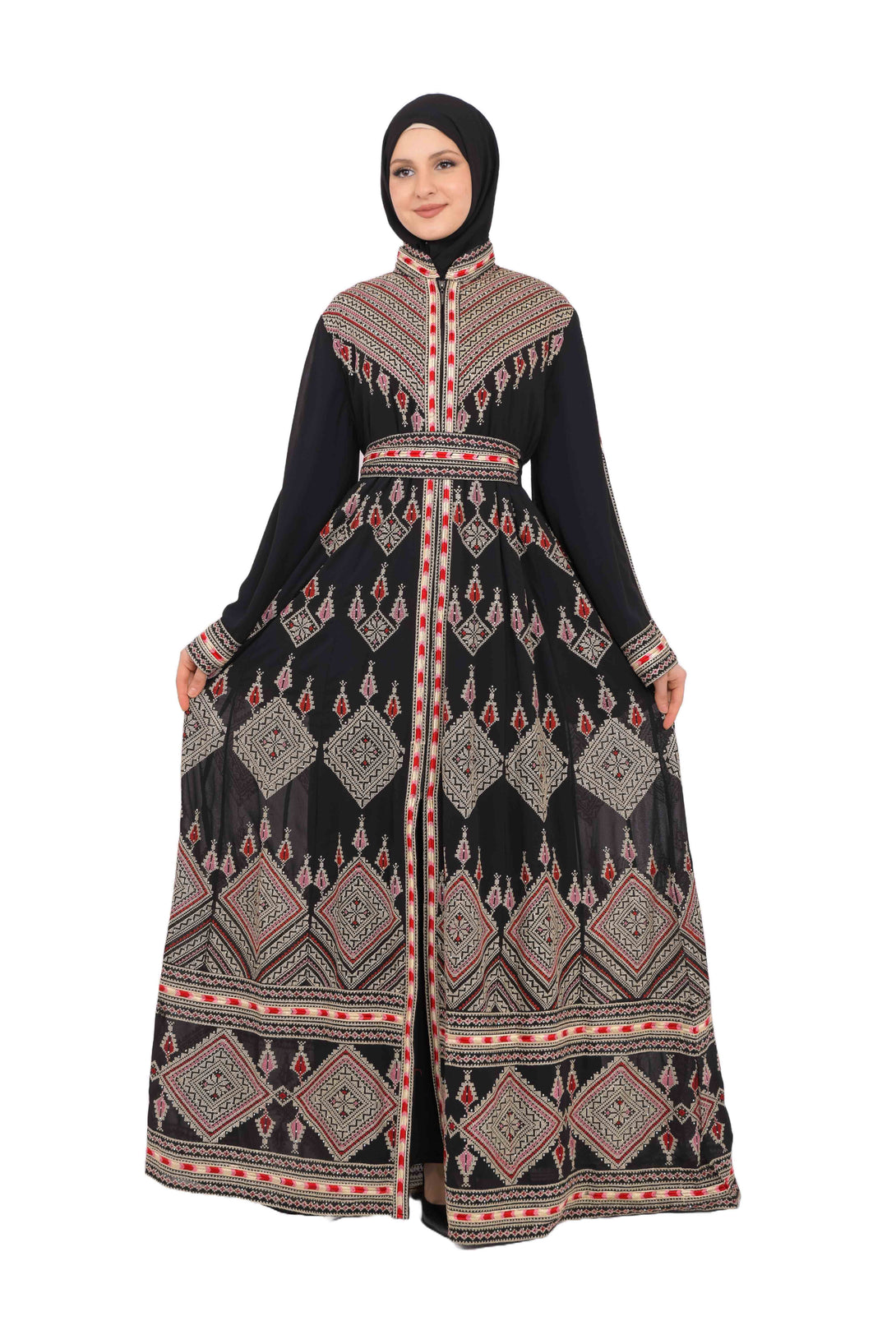 Zaytoon Gift Dress Gold / M Zaytoon® Black and Red Stand-up Collar Traditional Palestinian Thob