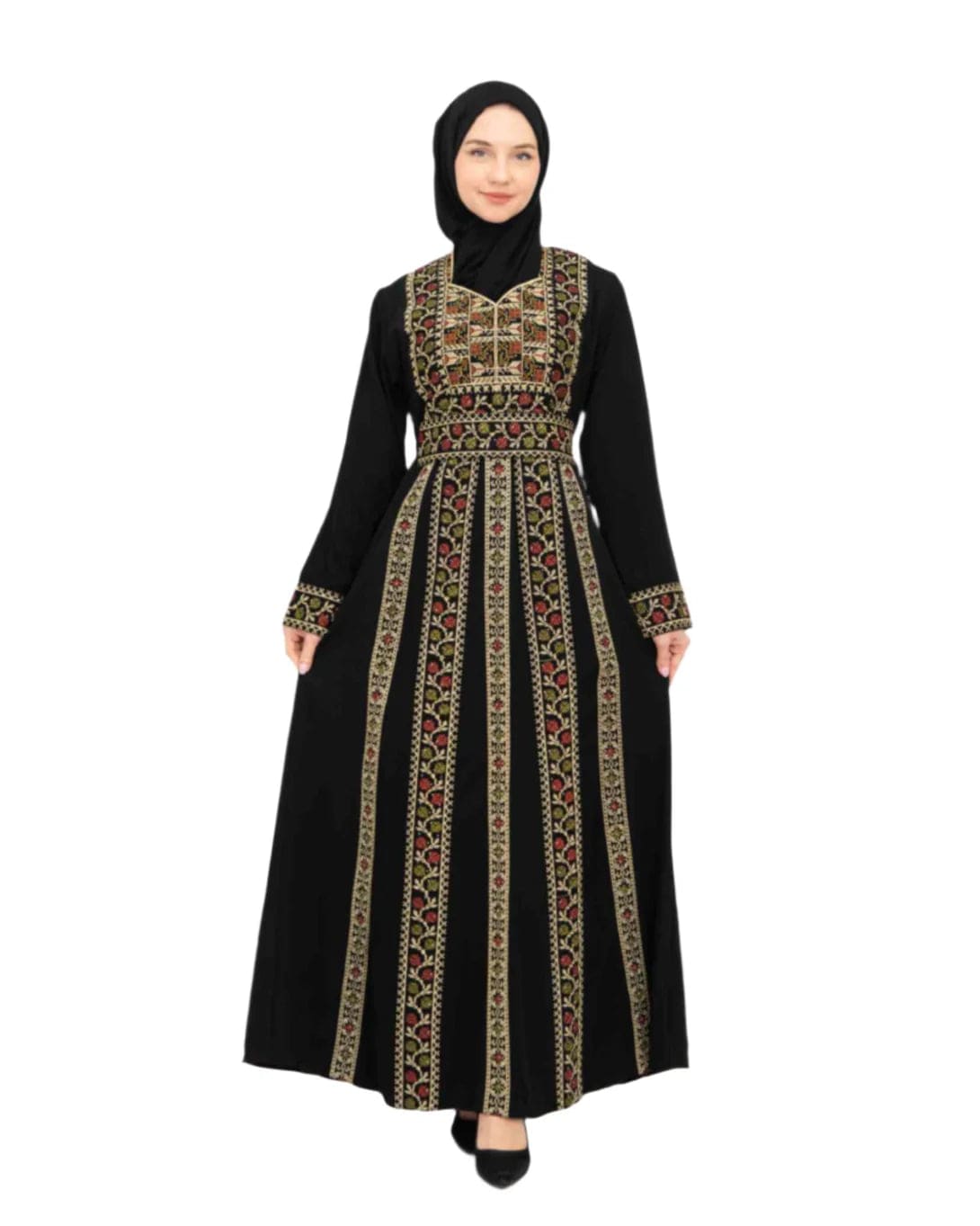 Zaytoon Gift Dress Gold / M Zaytoon® Palestinian Peasant Dress With Single-Sided Floral Embroidery