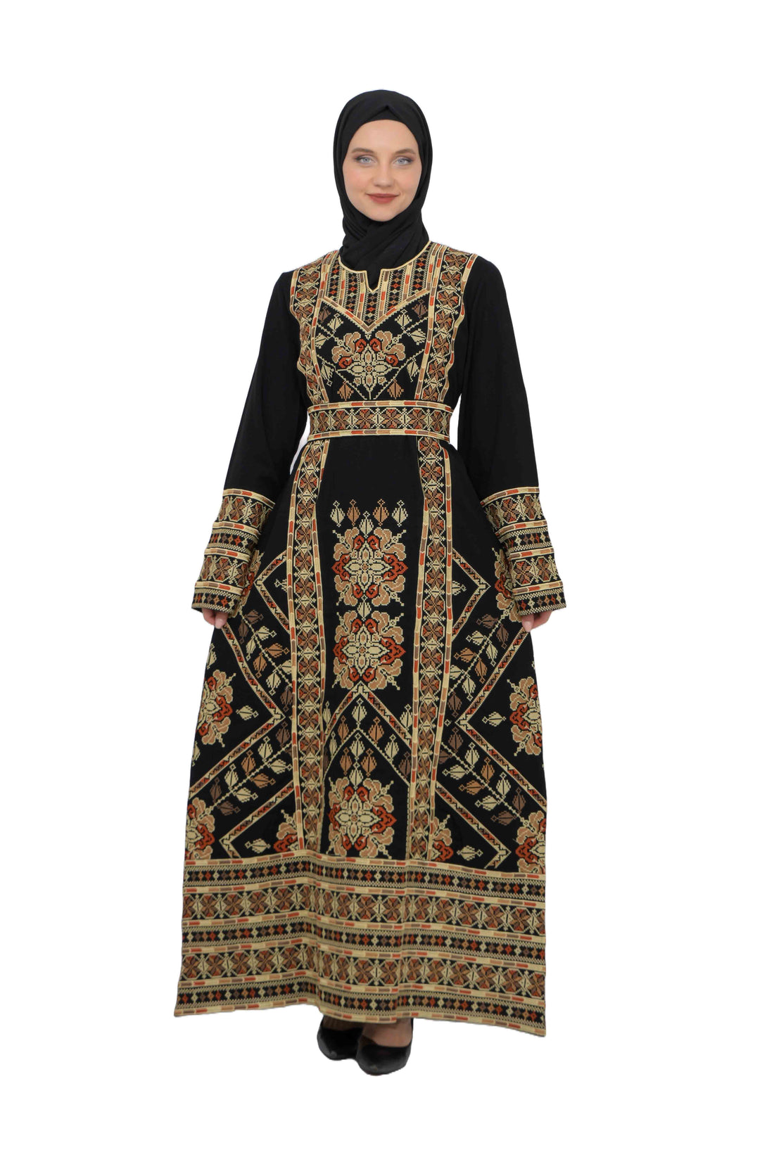 Zaytoon Gift Dress Gold / M Zaytoon® Traditional Palestinian Rose Double-Sided Embroidered Long Women's Dress