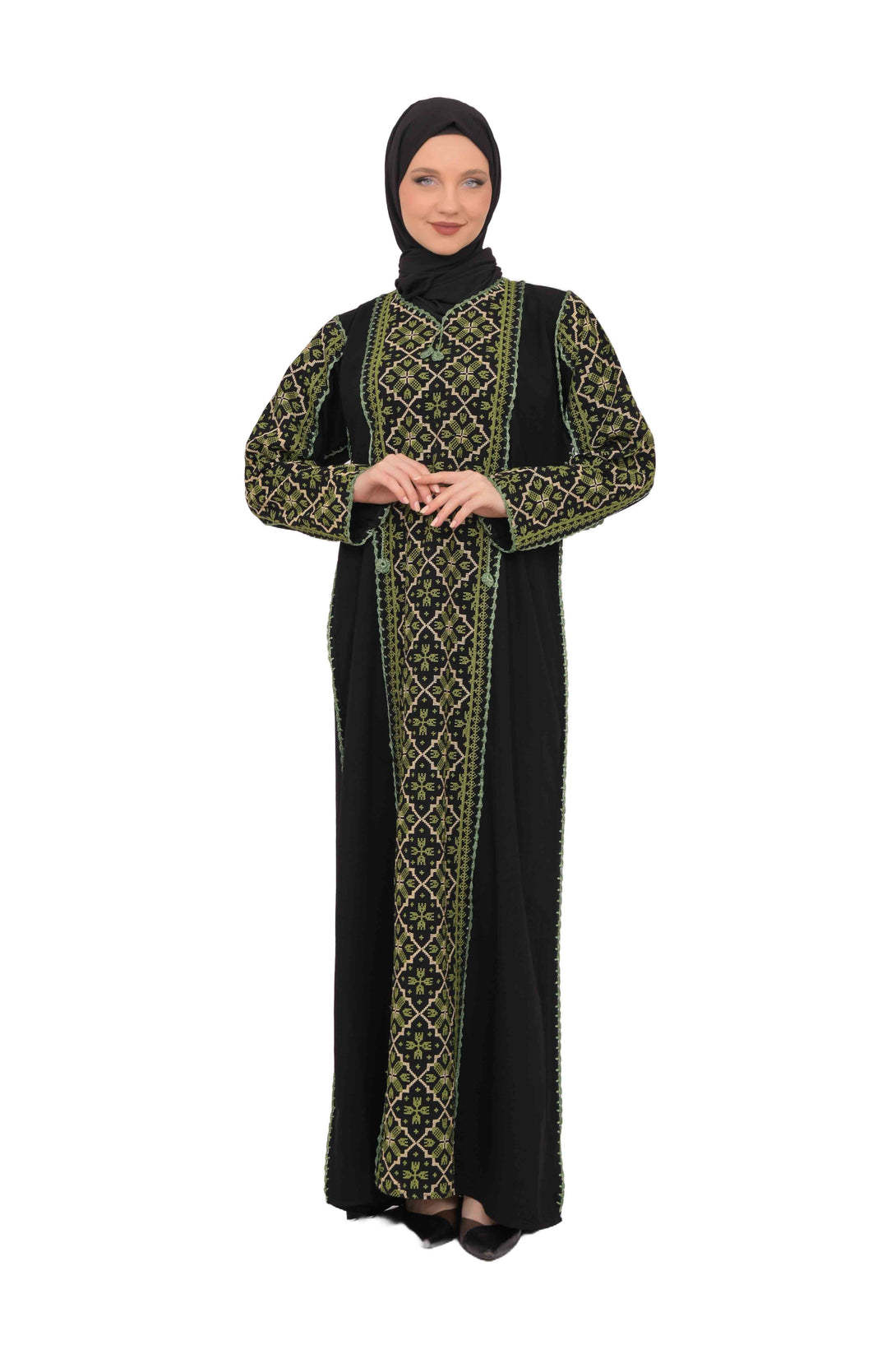 Zaytoon Gift Dress Green / M Zaytoon® Embroidered Palestinian Maxi Dress with Long Sleeves