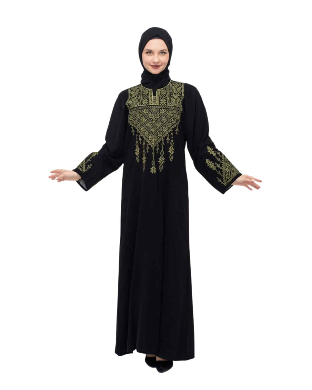 Zaytoon Gift Dress Green / M Zaytoon® Palestinian Traditional Triangle Top Single Side Embroidered Women's Dress