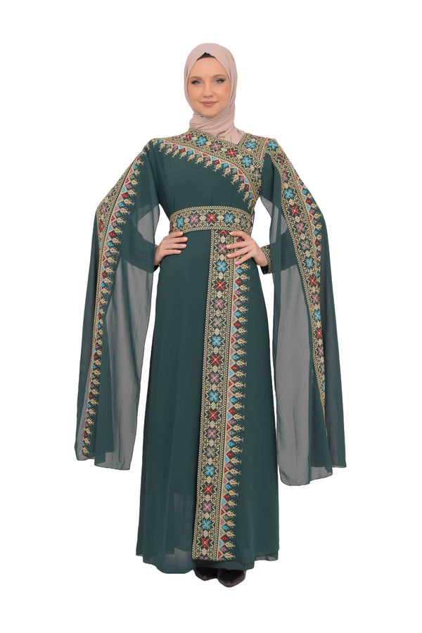 Zaytoon Gift Dress Green / XL Zaytoon® Arabic Letters Embroidered Abaya Set