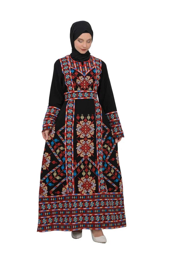 Zaytoon Gift Dress Multicolor / M Zaytoon® Traditional Palestinian Rose Double-Sided Embroidered Long Women's Dress