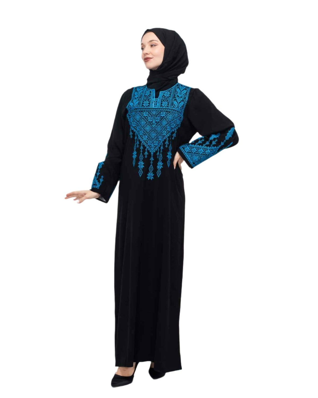 Zaytoon Gift Dress Navy / M Zaytoon® Palestinian Traditional Triangle Top Single Side Embroidered Women's Dress