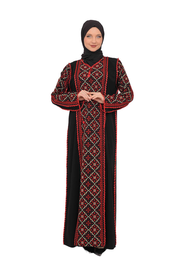 Zaytoon Gift Dress Red / M Zaytoon® Embroidered Palestinian Maxi Dress with Long Sleeves