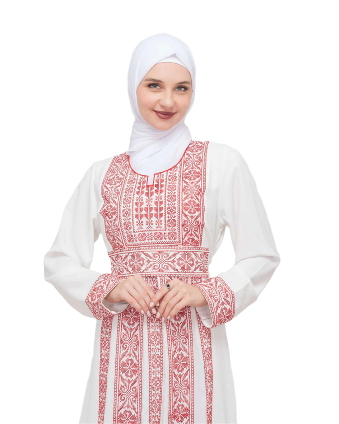 Zaytoon Gift Dress Red / M Zaytoon® Palestinian Traditional Embroidered Women's White Dress