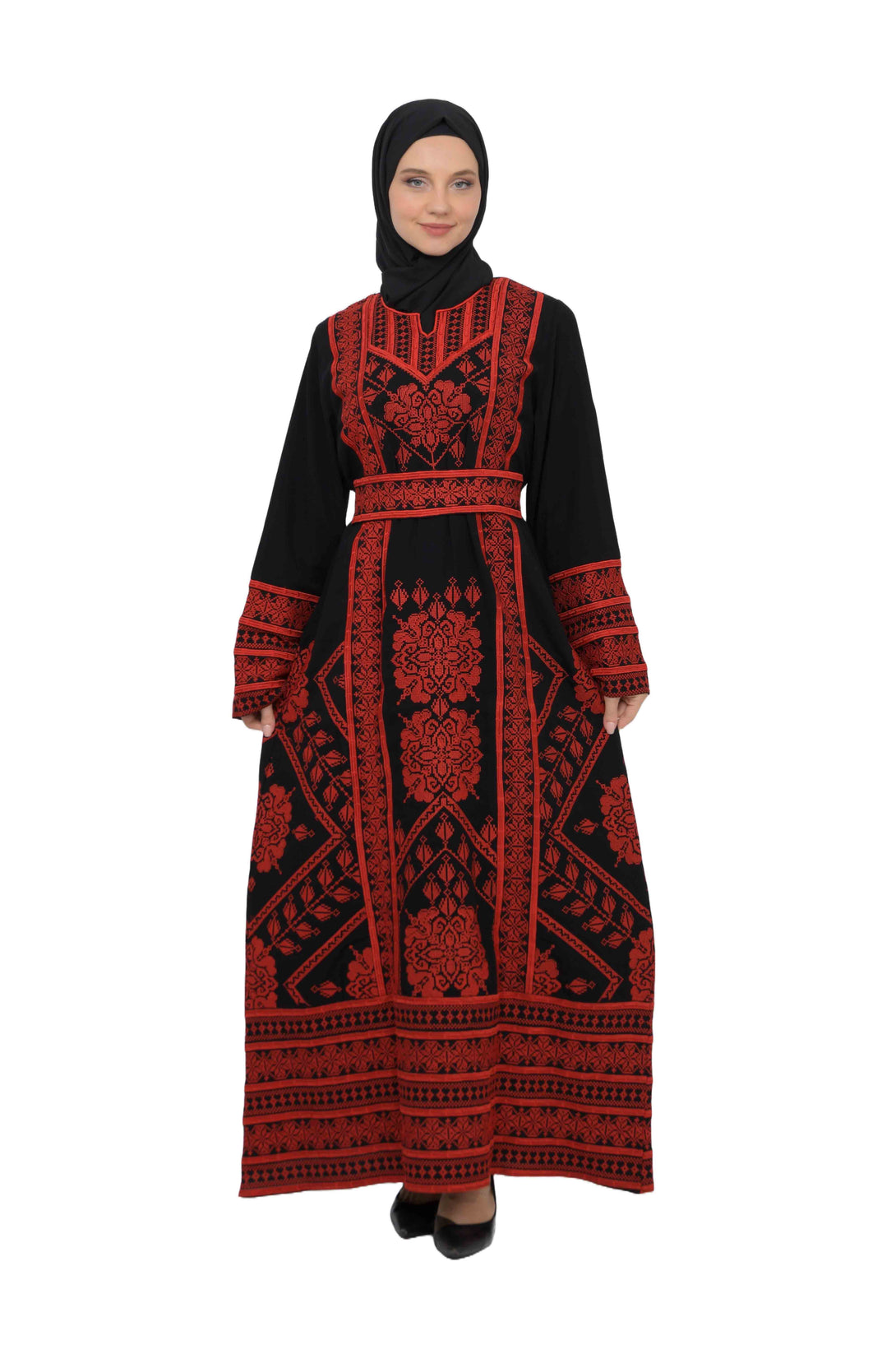 Zaytoon Gift Dress Red / M Zaytoon® Traditional Palestinian Rose Double-Sided Embroidered Long Women's Dress