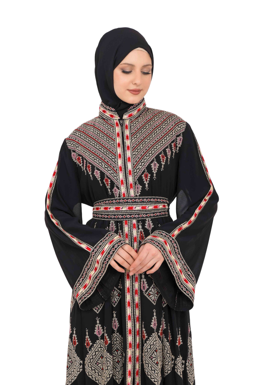 Zaytoon Gift Dress Zaytoon® Black and Red Stand-up Collar Traditional Palestinian Thob