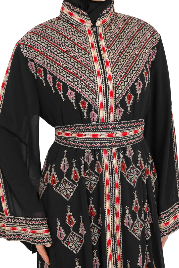 Zaytoon Gift Dress Zaytoon® Black and Red Stand-up Collar Traditional Palestinian Thob