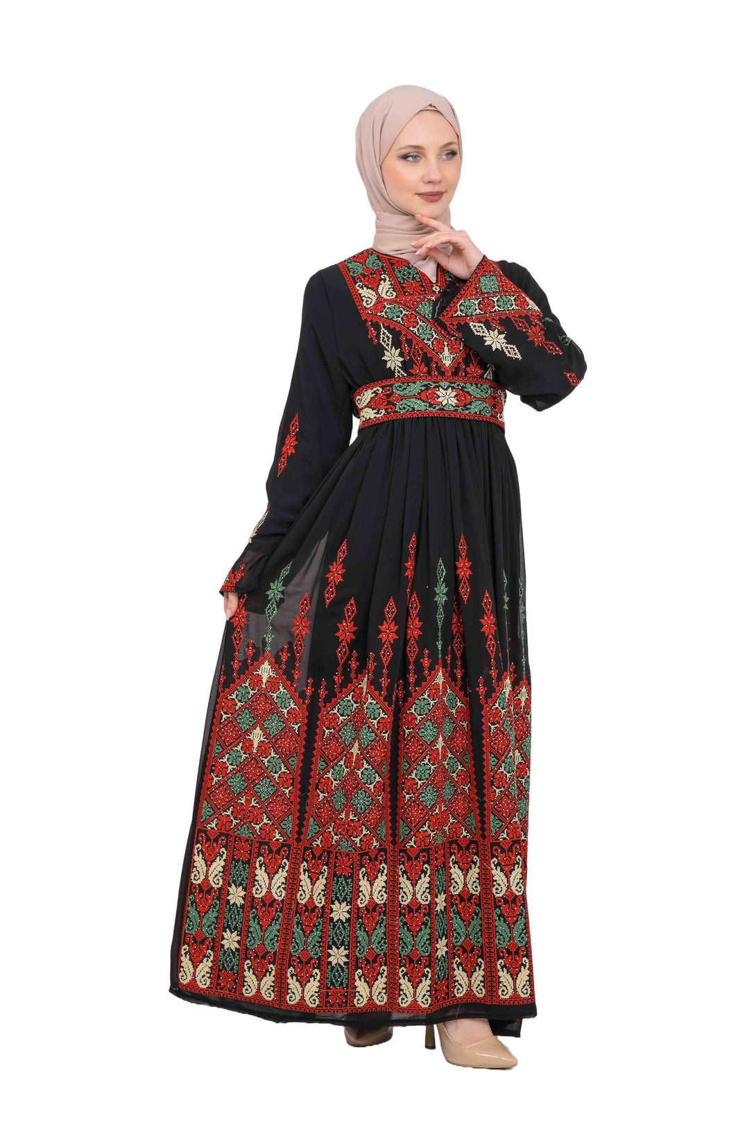 Zaytoon Gift Dress Zaytoon® Black Chiffon Traditional Palestinian Embroidered Thobe