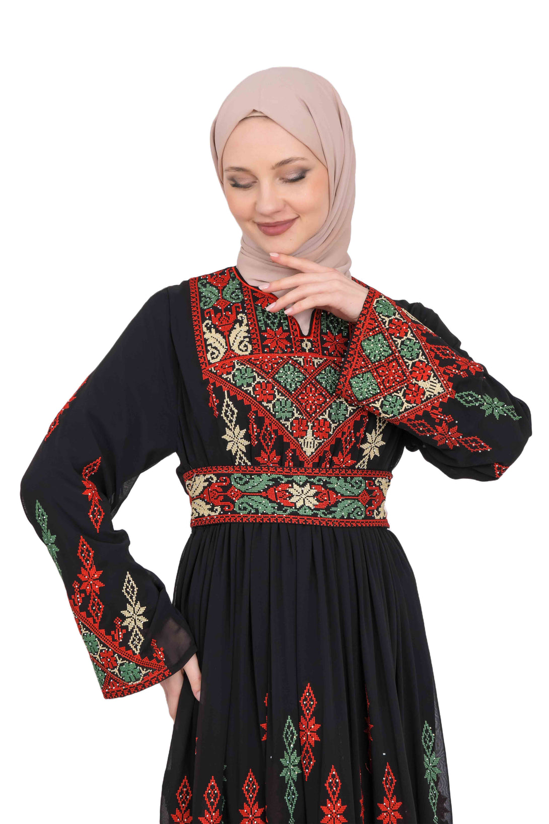 Zaytoon Gift Dress Zaytoon® Black Chiffon Traditional Palestinian Embroidered Thobe