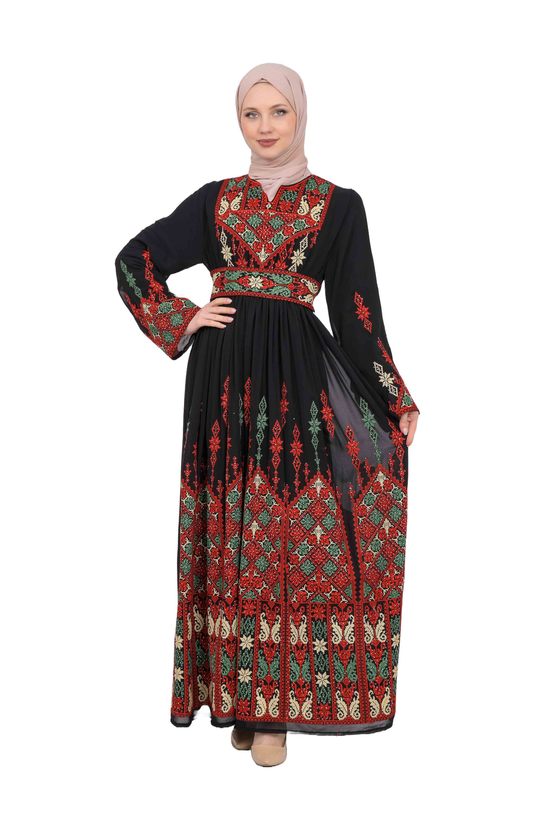 Zaytoon Gift Dress Zaytoon® Black Chiffon Traditional Palestinian Embroidered Thobe