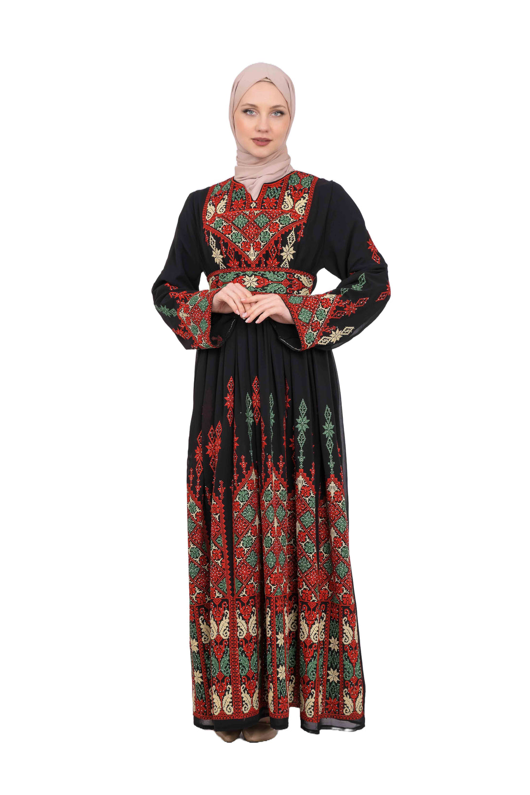 Zaytoon Gift Dress Zaytoon® Black Chiffon Traditional Palestinian Embroidered Thobe