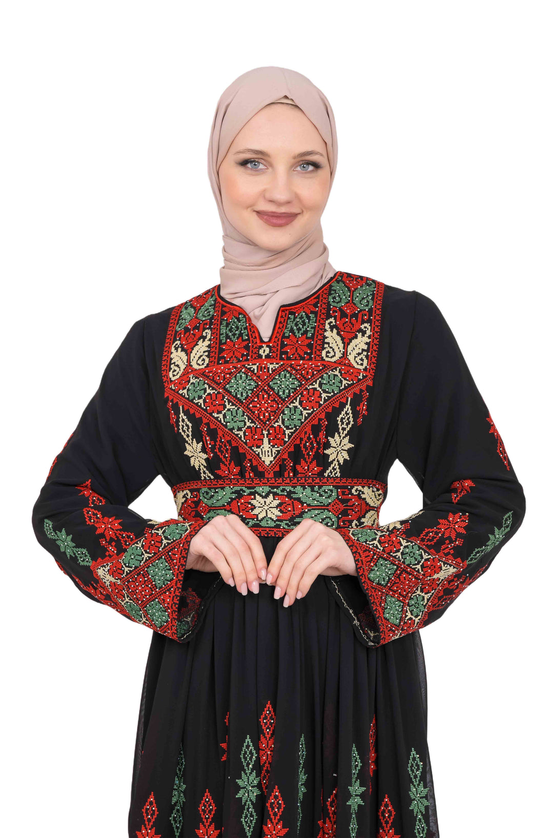 Zaytoon Gift Dress Zaytoon® Black Chiffon Traditional Palestinian Embroidered Thobe