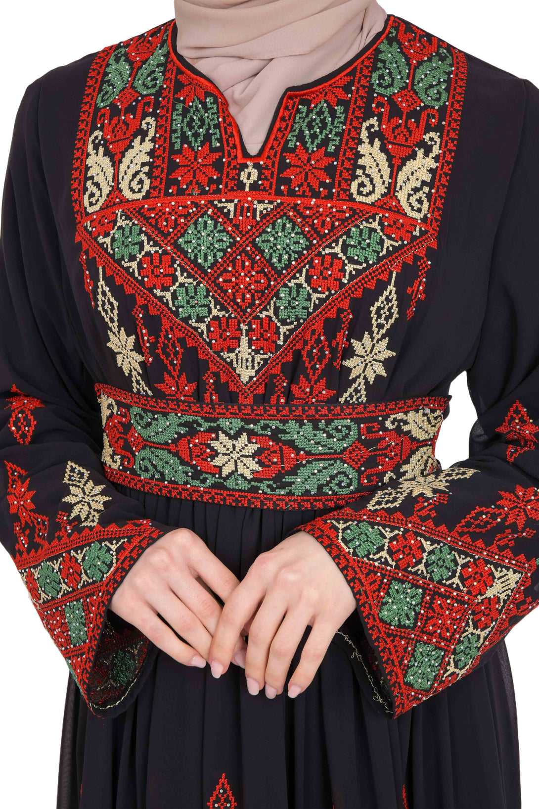 Zaytoon Gift Dress Zaytoon® Black Chiffon Traditional Palestinian Embroidered Thobe