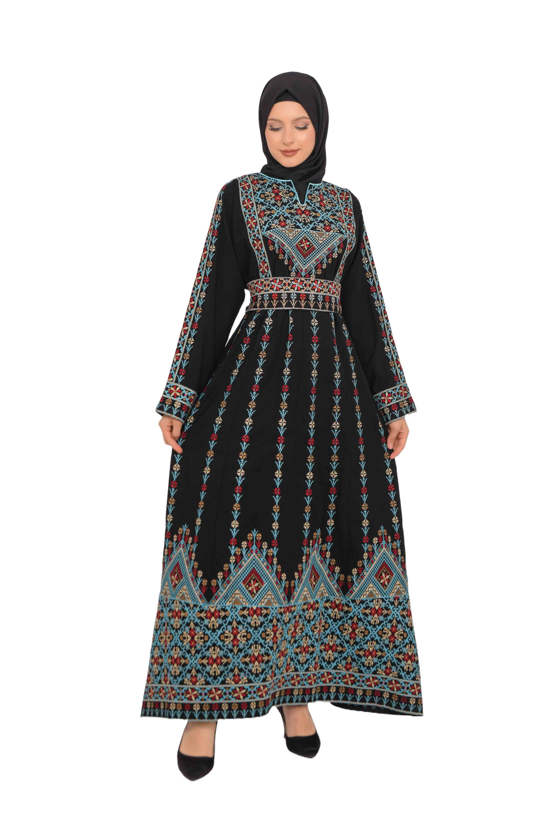 Zaytoon Gift Dress Zaytoon® Dark Navy Multi-Color Palestinian Thobe with Astonishing Embroidery